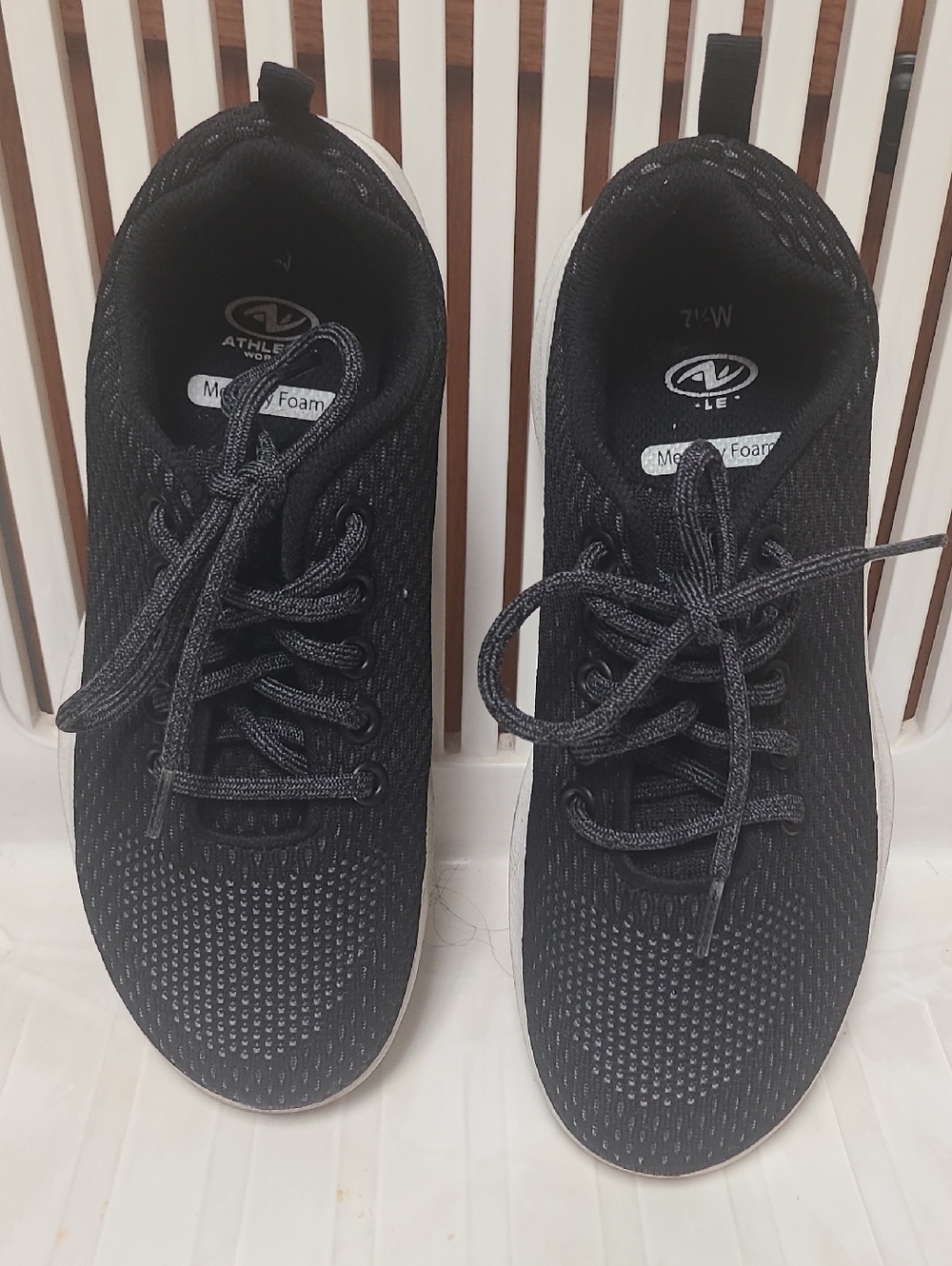 Athletic Works Black Knit Lace-Up Sneakers with White Soles